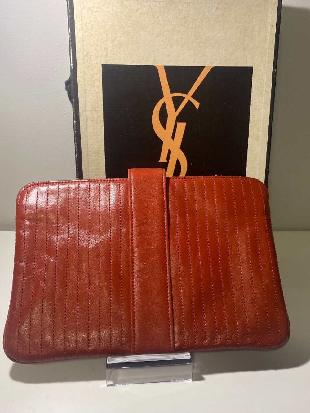 EUC Vintage Terracota Leather Yves Saint Laurent Clutch FULL INCLUSION - Picture 2 of 9